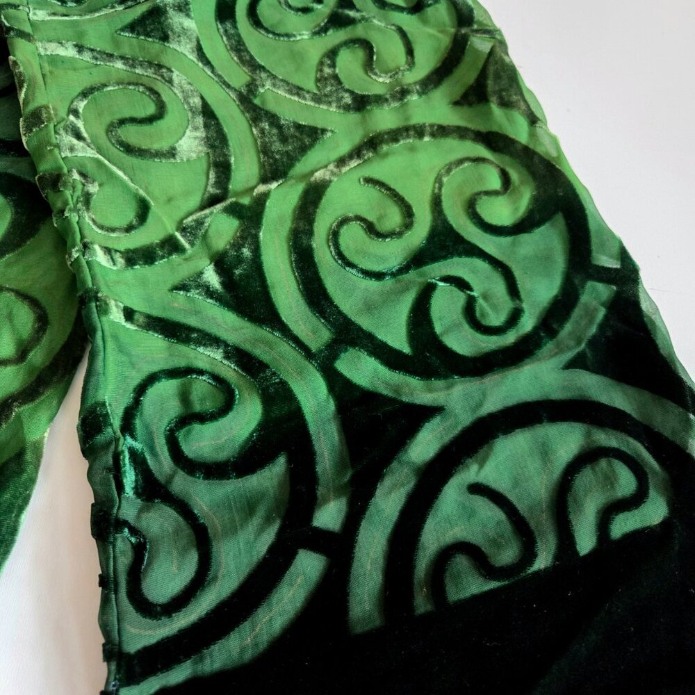 Celtic Swirls Green Double Velour Velvet Burnout Scarf Traditional Craft Silk